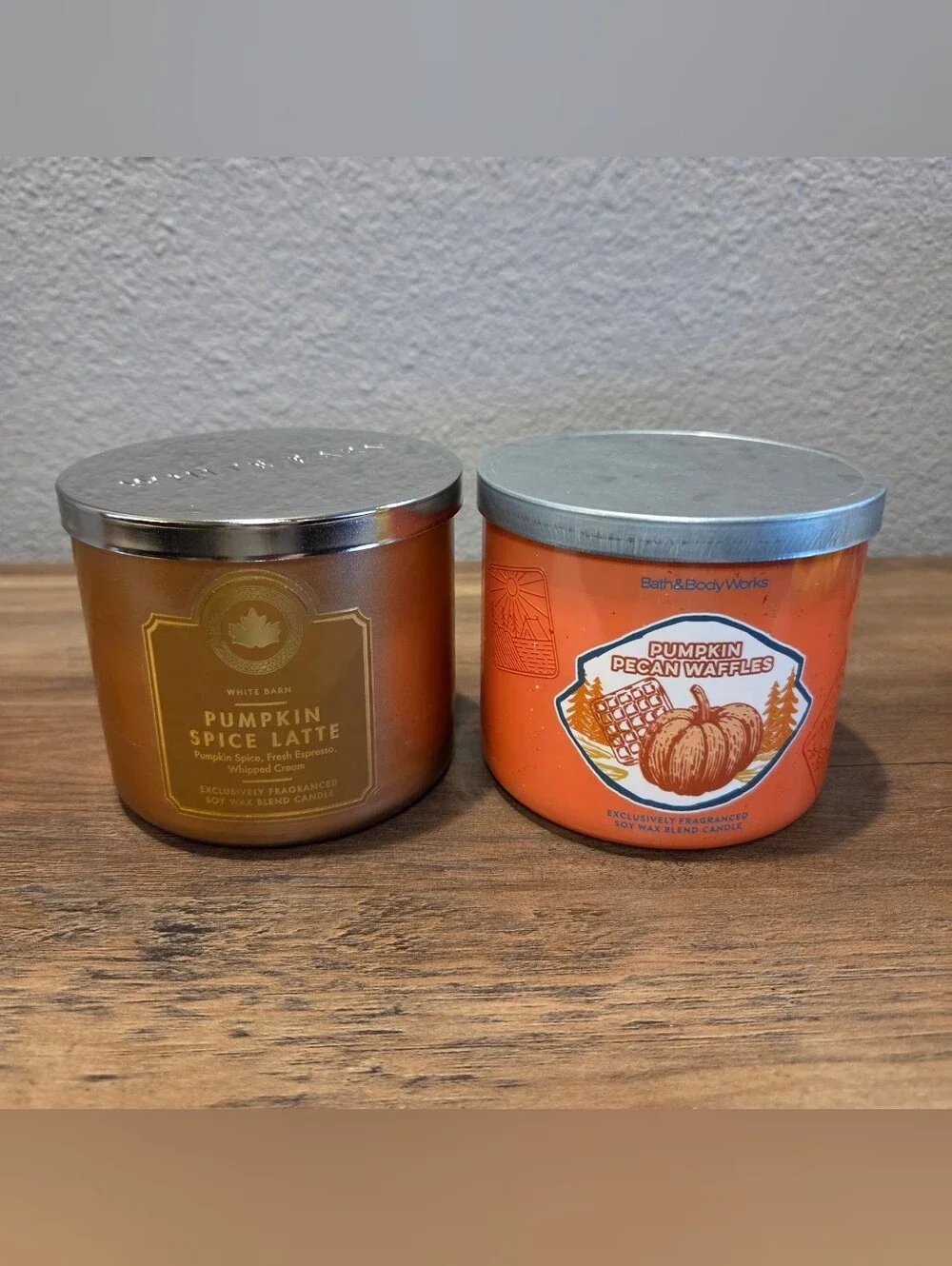 Two Bath & Body Works Candles Pumpkin Spice Latte & Pumpkin Pecan Waffles-Tested